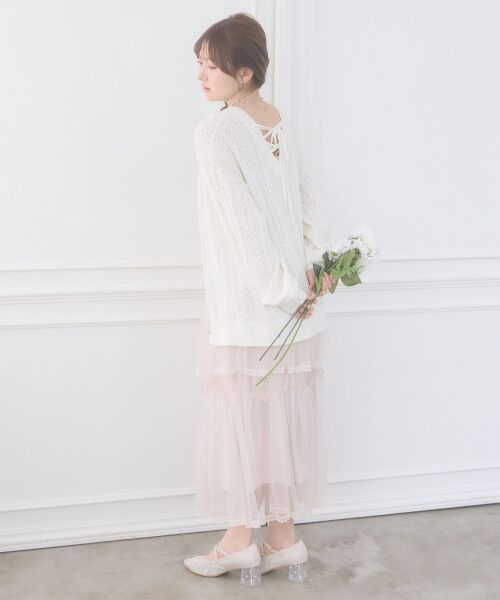 MAJESTIC LEGON / マジェスティックレゴン カーディガン・ボレロ | レースアップスカシ柄ミディカーデ | 詳細3