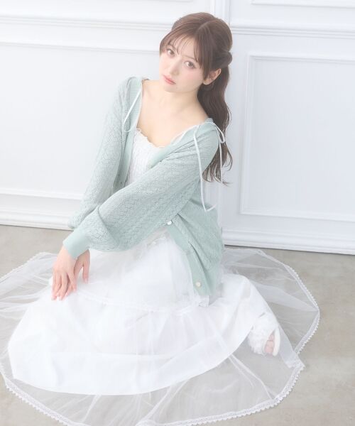 MAJESTIC LEGON / マジェスティックレゴン カーディガン・ボレロ | レースアップスカシ柄ミディカーデ（Ｌ／グリーン）