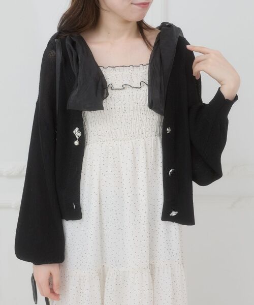 MAJESTIC LEGON / マジェスティックレゴン カーディガン・ボレロ | ビジューボタンUVカットカーデ（ブラック）