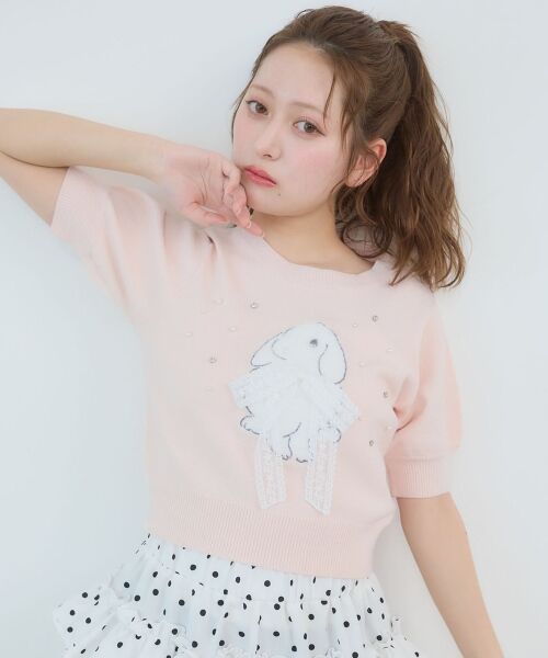 MAJESTIC LEGON / マジェスティックレゴン ニット・セーター | リボン×キラキラうさぎニット（ピンク）