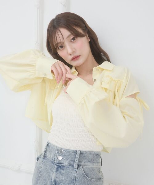 MAJESTIC LEGON / マジェスティックレゴン シャツ・ブラウス | キラキラオープンショルダーシャツ（イエロー）