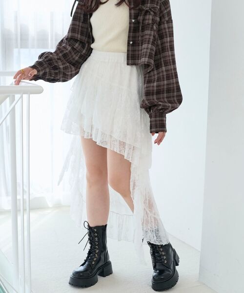 MAJESTIC LEGON / マジェスティックレゴン ミニ・ひざ丈スカート | アシメレースミニスカパン（オフ）