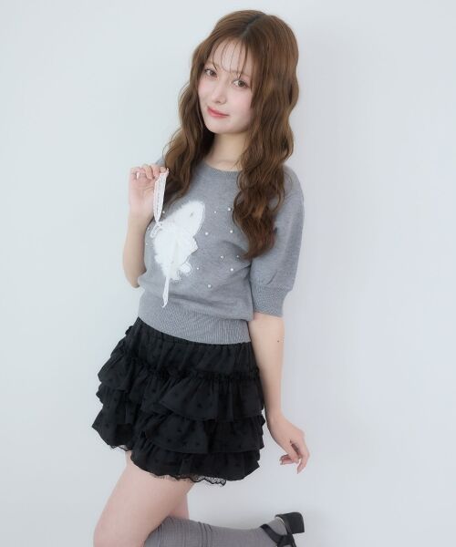 MAJESTIC LEGON / マジェスティックレゴン ミニ・ひざ丈スカート | 裾レースバリエミニスカパン（ブラック柄）