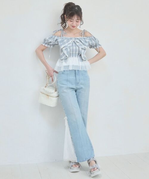 MAJESTIC LEGON / マジェスティックレゴン デニムパンツ | パール×レーススリットデニム | 詳細1