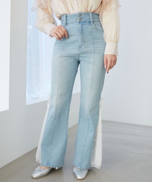 MAJESTIC LEGON / マジェスティックレゴン デニムパンツ | パール×レーススリットデニム | 詳細10