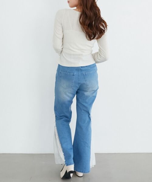 MAJESTIC LEGON / マジェスティックレゴン デニムパンツ | パール×レーススリットデニム | 詳細19