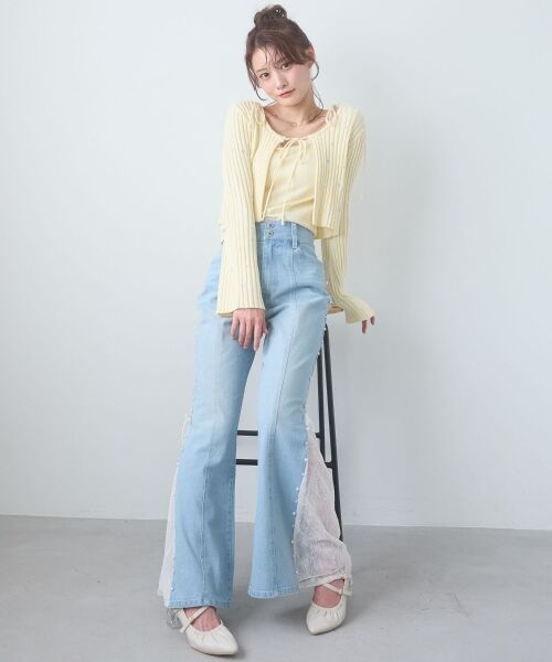 MAJESTIC LEGON / マジェスティックレゴン デニムパンツ | パール×レーススリットデニム | 詳細4