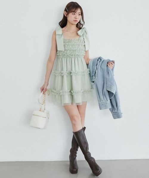 MAJESTIC LEGON / マジェスティックレゴン ミニ丈・ひざ丈ワンピース | フリルチュールミニワンピース | 詳細5