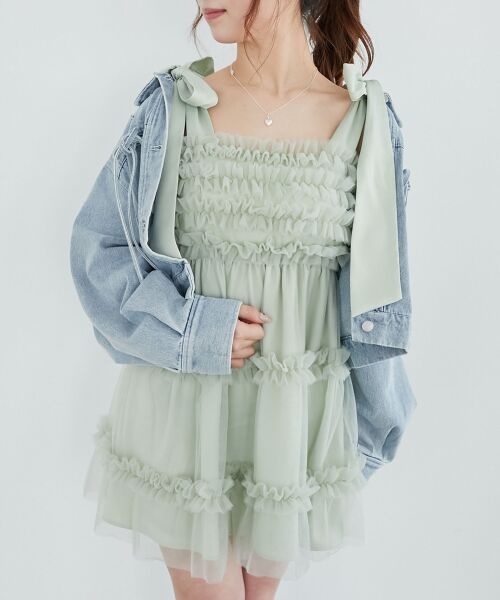 MAJESTIC LEGON / マジェスティックレゴン ミニ丈・ひざ丈ワンピース | フリルチュールミニワンピース | 詳細15