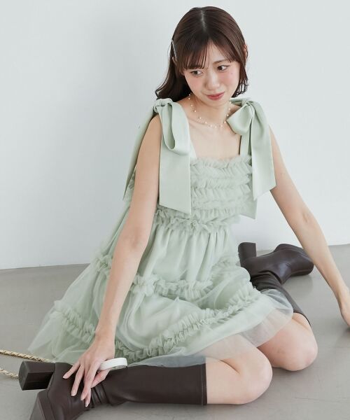 MAJESTIC LEGON / マジェスティックレゴン ミニ丈・ひざ丈ワンピース | フリルチュールミニワンピース | 詳細8