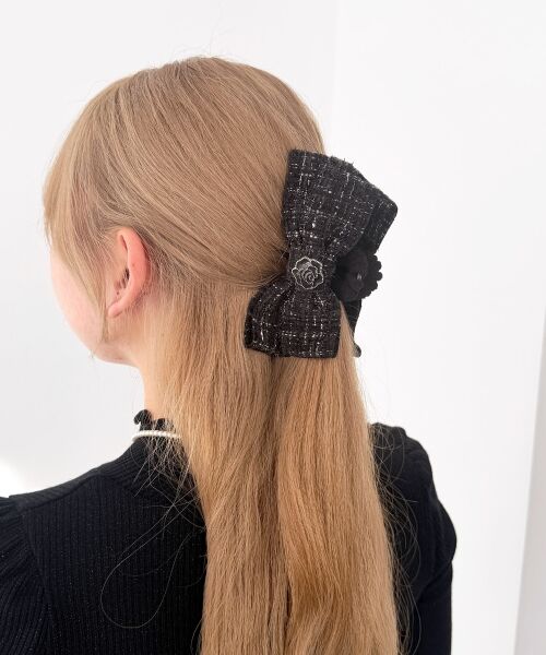 MAJESTIC LEGON / マジェスティックレゴン カチューシャ・カチューム・その他 | モチーフ付きツイードバレッタ（ブラック）