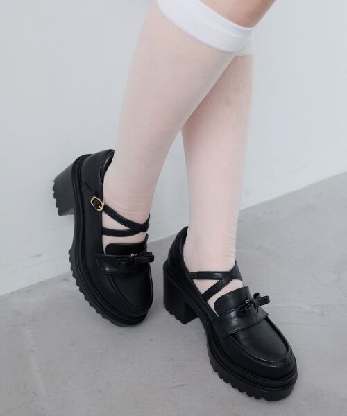 MAJESTIC LEGON / マジェスティックレゴン フラットシューズ | 取り外しリボンクロスローファー（ブラック）