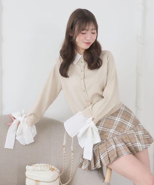 MAJESTIC LEGON / マジェスティックレゴン カーディガン・ボレロ | リボンスリーブシャツ襟カーデ | 詳細1