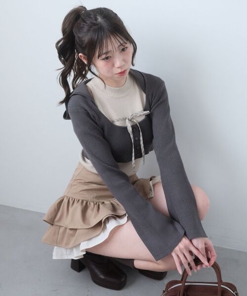 MAJESTIC LEGON / マジェスティックレゴン カーディガン・ボレロ | アメスリニットセットフーディカーデ（Ｃ／グレー柄）