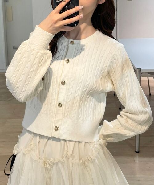 MAJESTIC LEGON / マジェスティックレゴン カーディガン・ボレロ | ゴールドボタンケーブルニットカーデ（アイボリー）