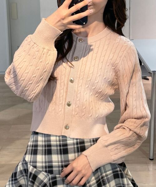 MAJESTIC LEGON / マジェスティックレゴン カーディガン・ボレロ | ゴールドボタンケーブルニットカーデ（ピンク）