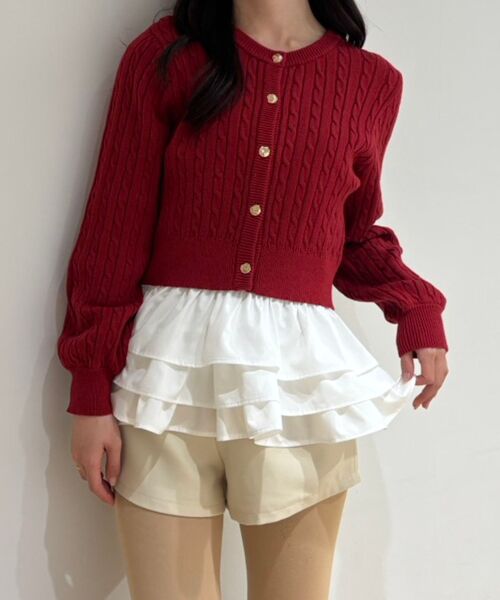 MAJESTIC LEGON / マジェスティックレゴン カーディガン・ボレロ | ゴールドボタンケーブルニットカーデ（ネイビー）