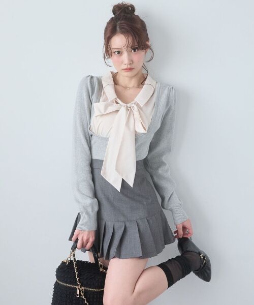 MAJESTIC LEGON / マジェスティックレゴン ニット・セーター | シャツレイヤードライクボウタイニット（グレー）