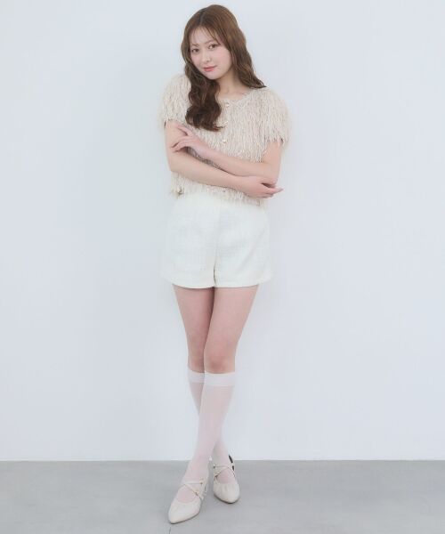 MAJESTIC LEGON / マジェスティックレゴン ショート・ハーフ・半端丈パンツ | キラキラツイードショートパンツ（アイボリー）