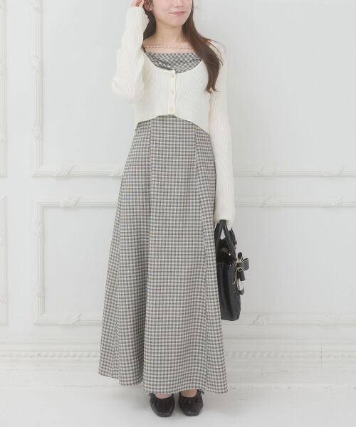 MAJESTIC LEGON / マジェスティックレゴン ミニ丈・ひざ丈ワンピース | カーデセットチェーン付きキャミワンピ（アイボリー柄）