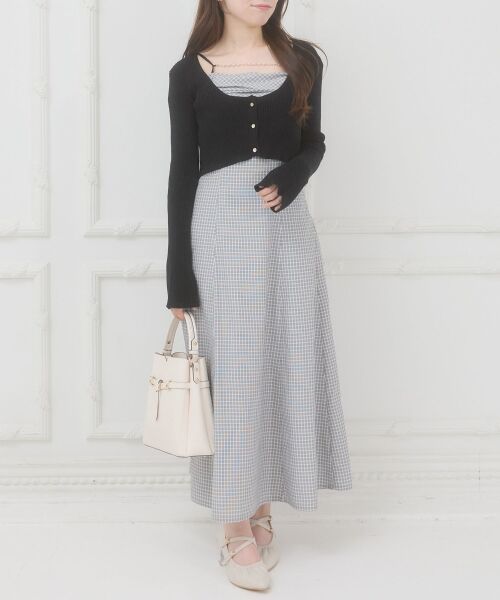 MAJESTIC LEGON / マジェスティックレゴン ミニ丈・ひざ丈ワンピース | カーデセットチェーン付きキャミワンピ（ブラック柄）