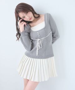 MAJESTIC LEGON / マジェスティックレゴン ミニ丈・ひざ丈ワンピース | レイヤードライクプリーツニットワンピ