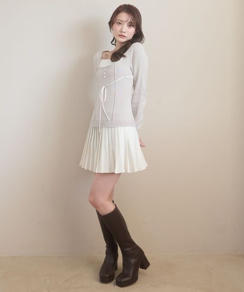 MAJESTIC LEGON / マジェスティックレゴン ミニ丈・ひざ丈ワンピース | レイヤードライクプリーツニットワンピ | 詳細1
