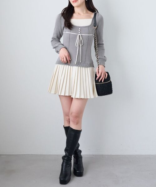 MAJESTIC LEGON / マジェスティックレゴン ミニ丈・ひざ丈ワンピース | レイヤードライクプリーツニットワンピ | 詳細13