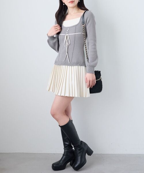 MAJESTIC LEGON / マジェスティックレゴン ミニ丈・ひざ丈ワンピース | レイヤードライクプリーツニットワンピ | 詳細14