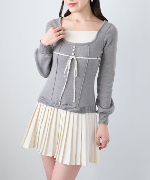 MAJESTIC LEGON / マジェスティックレゴン ミニ丈・ひざ丈ワンピース | レイヤードライクプリーツニットワンピ | 詳細16