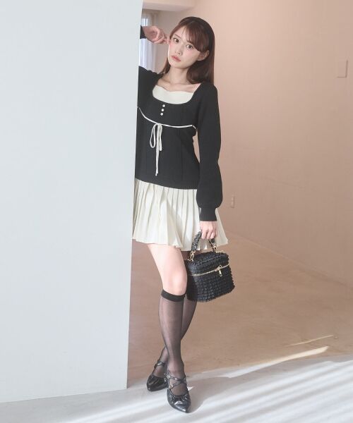 MAJESTIC LEGON / マジェスティックレゴン ミニ丈・ひざ丈ワンピース | レイヤードライクプリーツニットワンピ | 詳細21