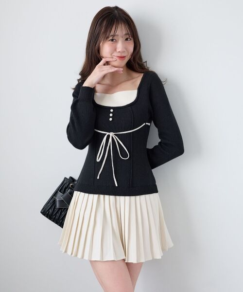 MAJESTIC LEGON / マジェスティックレゴン ミニ丈・ひざ丈ワンピース | レイヤードライクプリーツニットワンピ | 詳細25