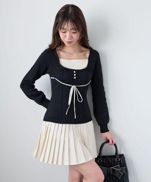 MAJESTIC LEGON / マジェスティックレゴン ミニ丈・ひざ丈ワンピース | レイヤードライクプリーツニットワンピ | 詳細26