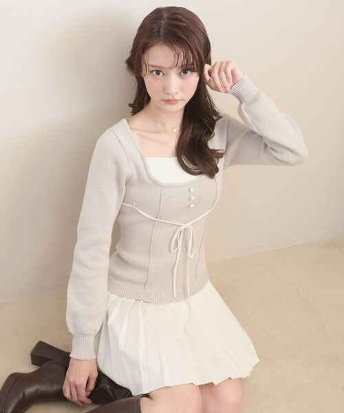 MAJESTIC LEGON / マジェスティックレゴン ミニ丈・ひざ丈ワンピース | レイヤードライクプリーツニットワンピ | 詳細3