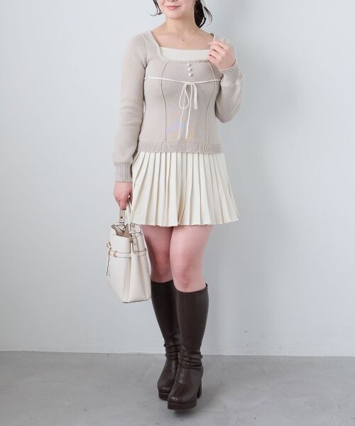 MAJESTIC LEGON / マジェスティックレゴン ミニ丈・ひざ丈ワンピース | レイヤードライクプリーツニットワンピ | 詳細4