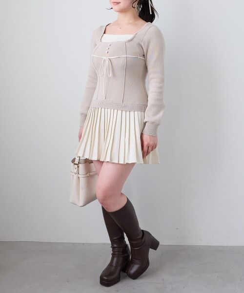 MAJESTIC LEGON / マジェスティックレゴン ミニ丈・ひざ丈ワンピース | レイヤードライクプリーツニットワンピ | 詳細5