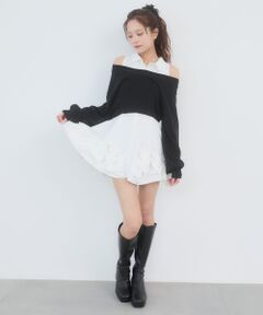 MAJESTIC LEGON / マジェスティックレゴン ミニ丈・ひざ丈ワンピース | ニット×リボンシャツミニワンピ