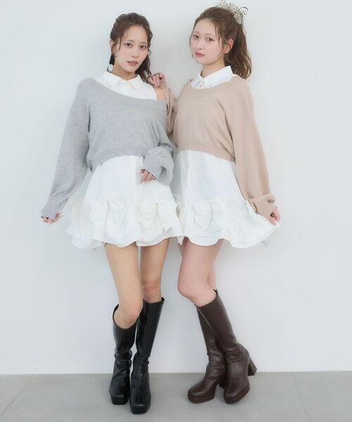 MAJESTIC LEGON / マジェスティックレゴン ミニ丈・ひざ丈ワンピース | ニット×リボンシャツミニワンピ | 詳細1