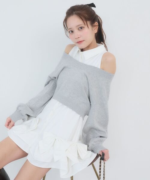 MAJESTIC LEGON / マジェスティックレゴン ミニ丈・ひざ丈ワンピース | ニット×リボンシャツミニワンピ | 詳細10