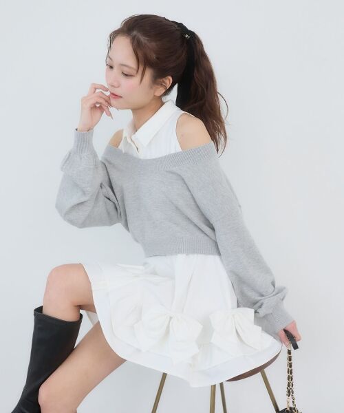 MAJESTIC LEGON / マジェスティックレゴン ミニ丈・ひざ丈ワンピース | ニット×リボンシャツミニワンピ | 詳細11