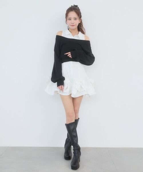 MAJESTIC LEGON / マジェスティックレゴン ミニ丈・ひざ丈ワンピース | ニット×リボンシャツミニワンピ | 詳細12