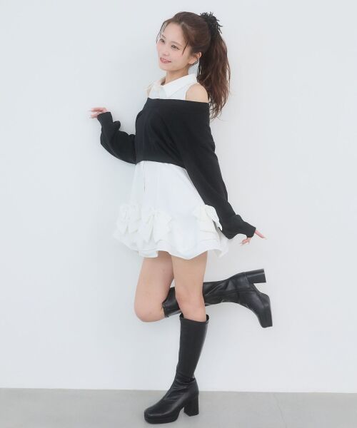 MAJESTIC LEGON / マジェスティックレゴン ミニ丈・ひざ丈ワンピース | ニット×リボンシャツミニワンピ | 詳細14