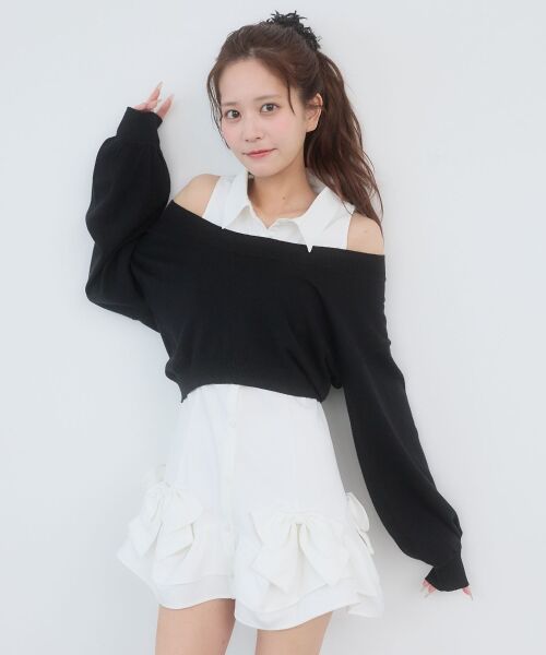 MAJESTIC LEGON / マジェスティックレゴン ミニ丈・ひざ丈ワンピース | ニット×リボンシャツミニワンピ | 詳細16