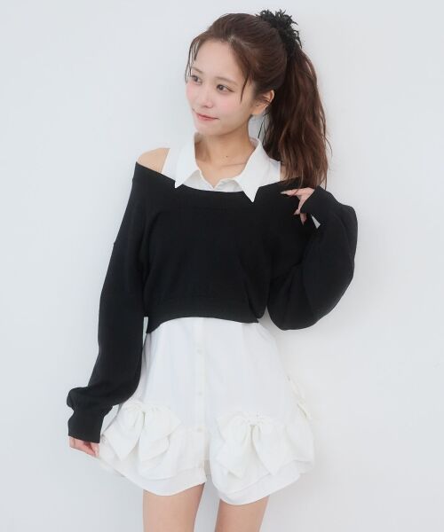 MAJESTIC LEGON / マジェスティックレゴン ミニ丈・ひざ丈ワンピース | ニット×リボンシャツミニワンピ | 詳細17