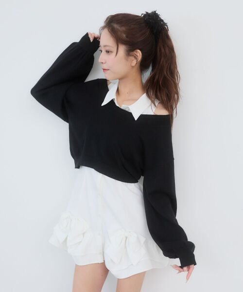 MAJESTIC LEGON / マジェスティックレゴン ミニ丈・ひざ丈ワンピース | ニット×リボンシャツミニワンピ | 詳細18