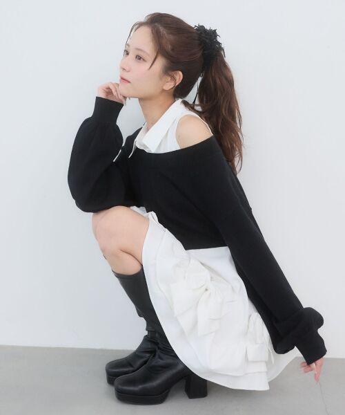 MAJESTIC LEGON / マジェスティックレゴン ミニ丈・ひざ丈ワンピース | ニット×リボンシャツミニワンピ | 詳細20