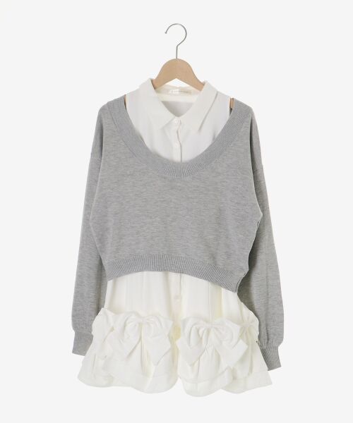 MAJESTIC LEGON / マジェスティックレゴン ミニ丈・ひざ丈ワンピース | ニット×リボンシャツミニワンピ | 詳細22