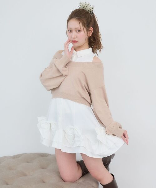 MAJESTIC LEGON / マジェスティックレゴン ミニ丈・ひざ丈ワンピース | ニット×リボンシャツミニワンピ | 詳細3