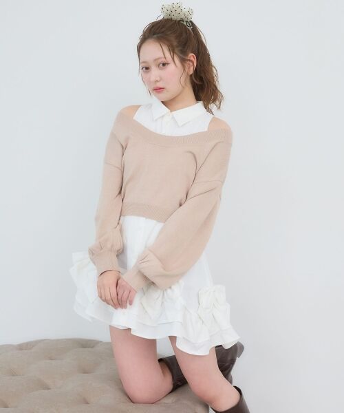 MAJESTIC LEGON / マジェスティックレゴン ミニ丈・ひざ丈ワンピース | ニット×リボンシャツミニワンピ | 詳細4