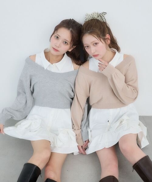 MAJESTIC LEGON / マジェスティックレゴン ミニ丈・ひざ丈ワンピース | ニット×リボンシャツミニワンピ | 詳細5